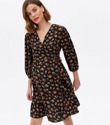 Maternity Black Floral Mini Wrap Dress 