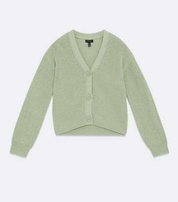 Light Green Button Up V Neck Cardigan New Look