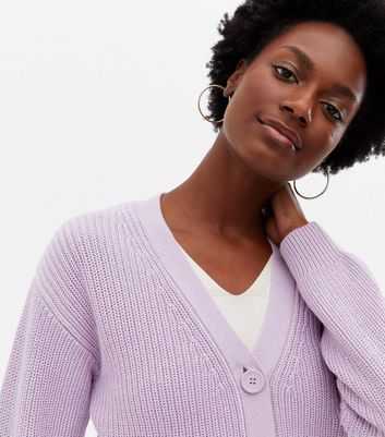 Lilac Button Up V Neck Cardigan New Look