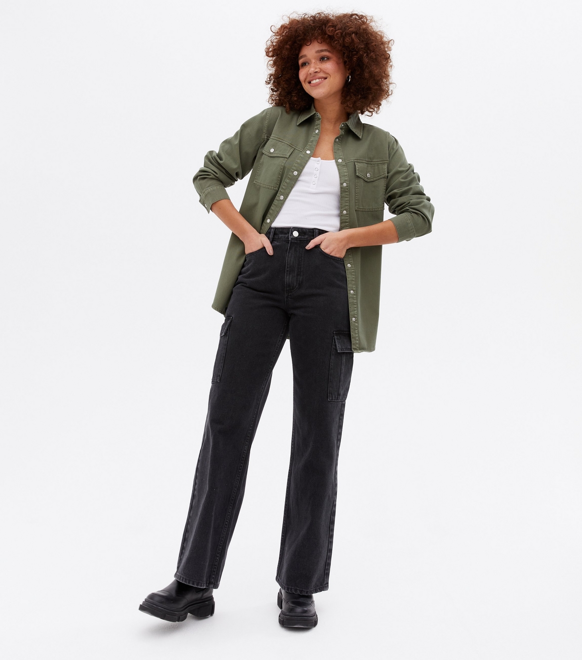 Women's Black Utility Pocket High Waist Adalae Wide Leg Jeans New Look