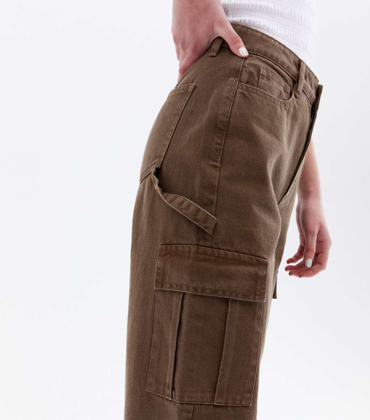 Dark Brown Utility Pocket High Waist Adalae Wide Leg Jeans Image 3