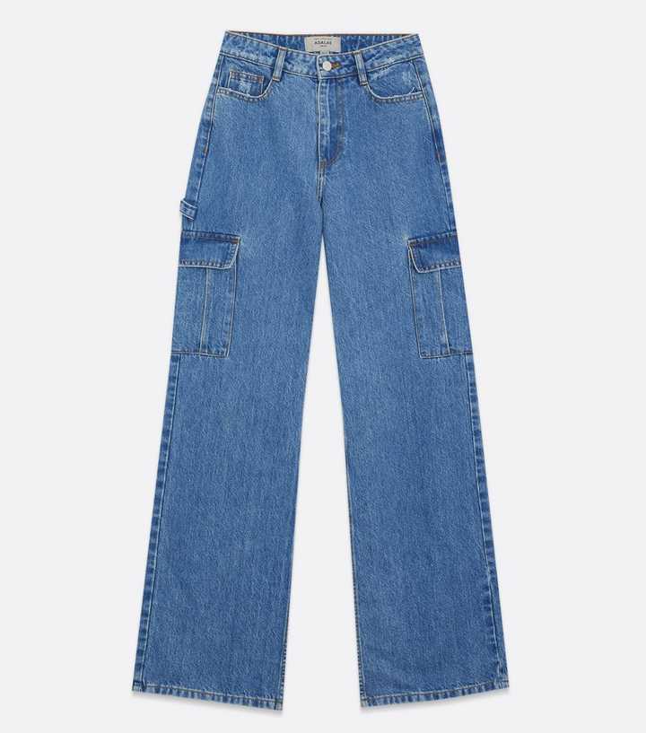 Blue Utility Pocket High Waist Adalae Wide Leg Jeans
