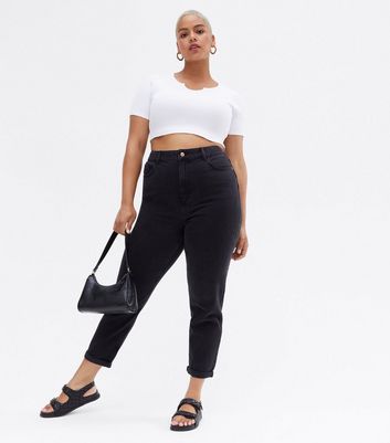 Petite Black Waist Enhance Tori Mom Jeans