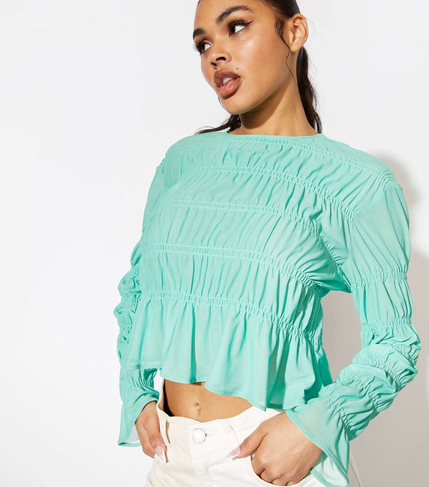 Skinnydip Mint Green Ruched Long Sleeve Top