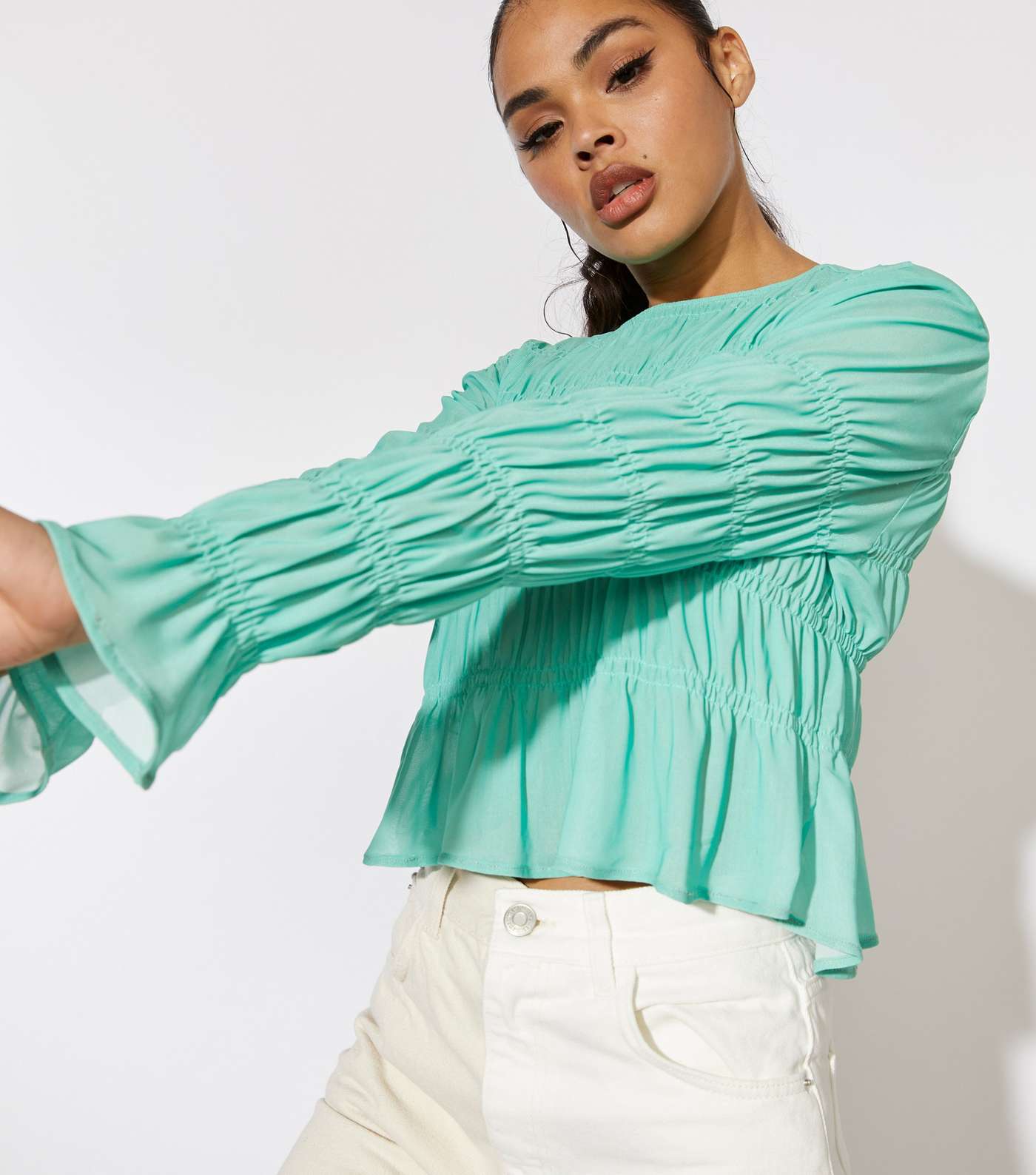 Skinnydip Mint Green Ruched Long Sleeve Top Image 3
