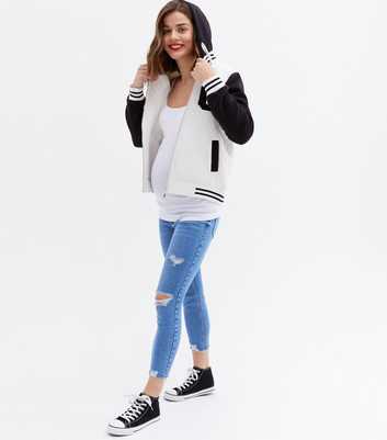 Petite Maternity Blue Lift & Shape Ripped Over Bump Emilee Jeggings