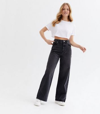 Black High Waist Wide Leg Dad Jeans 
