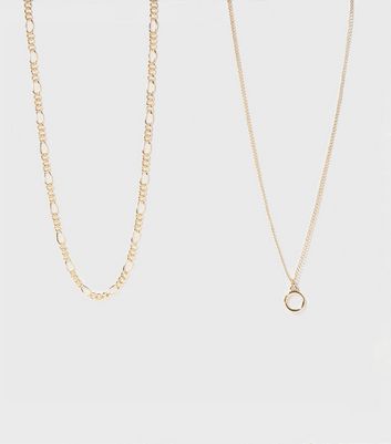 Girls 2 Pack Gold Chain and Circle Pendant Necklaces