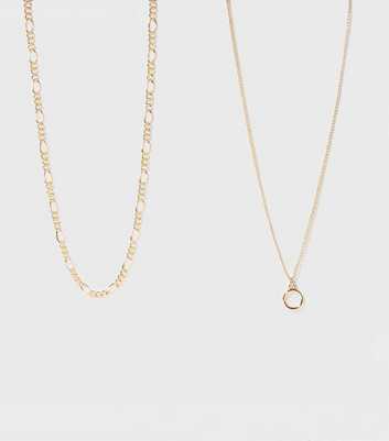 Girls 2 Pack Gold Chain and Circle Pendant Necklaces