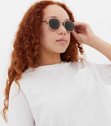 Girls Green Etched Round Sunglasses
