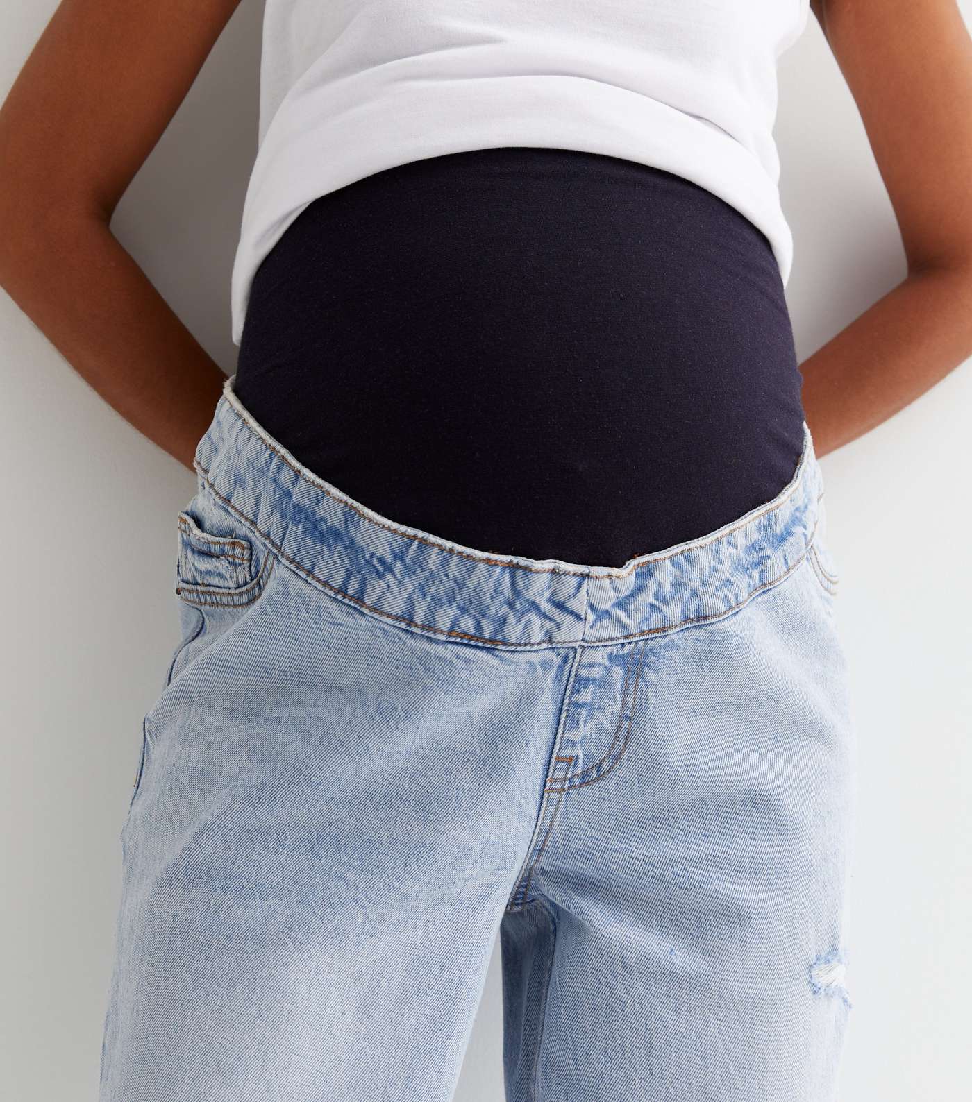 Tall Maternity Pale Blue Ripped Over Bump Tori Mom Jeans Image 2