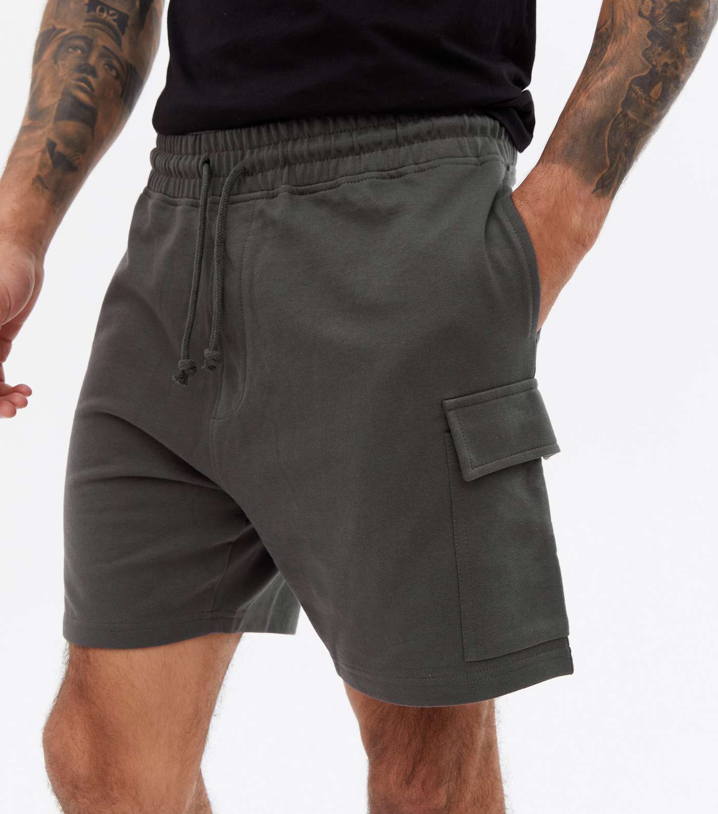 Dark Grey Jersey Cargo Shorts Image 2