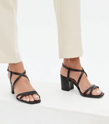 black wide fit strappy sandals