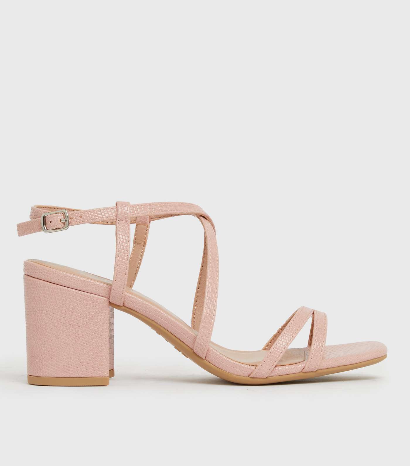 Wide Fit Pink Faux Snake Strappy Block Heel Sandals
