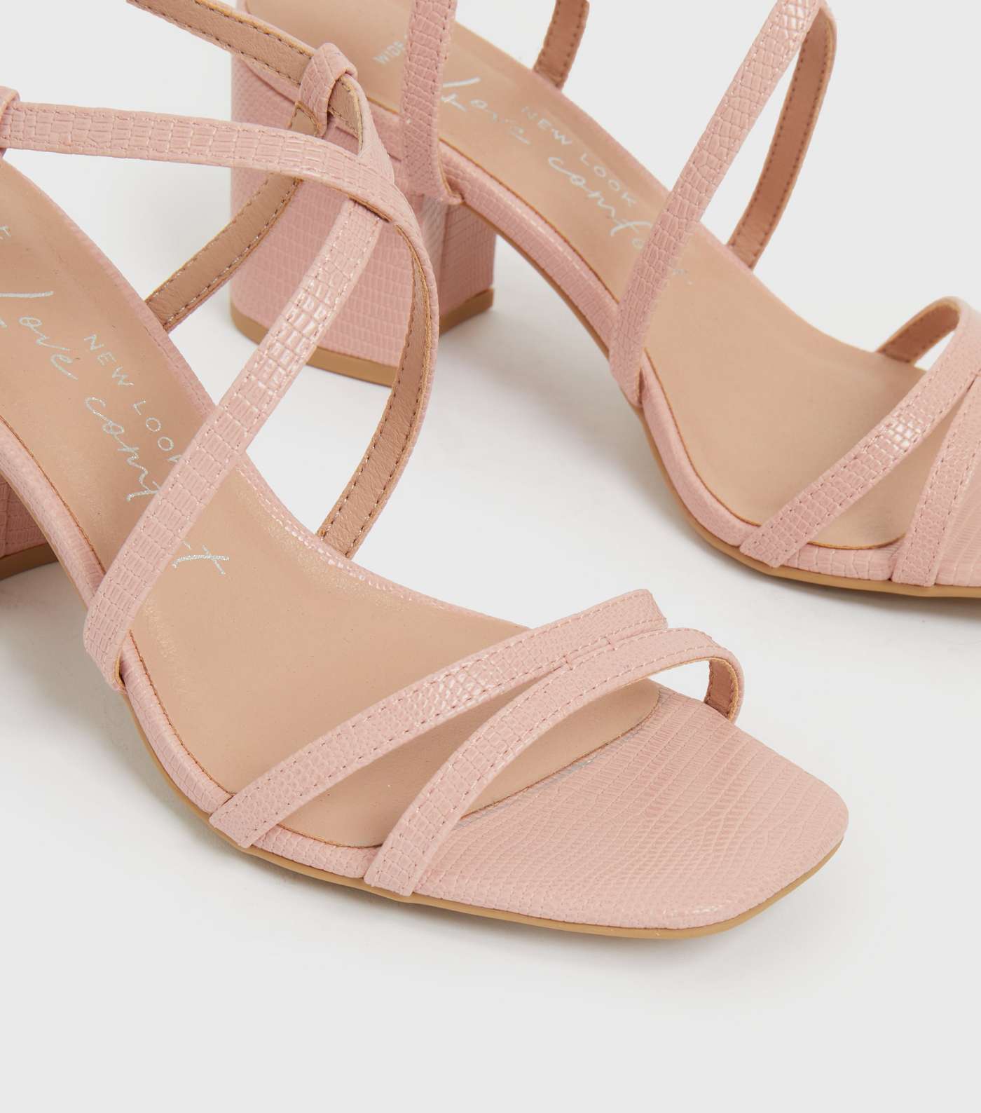 Wide Fit Pink Faux Snake Strappy Block Heel Sandals Image 3