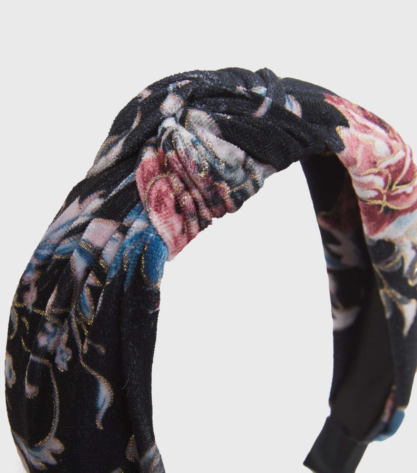 Black Floral Velvet Knot Headband Image 2