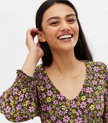 Click to view product details and reviews for Blue Vanilla Purple Floral Mini Wrap Dress New Look.