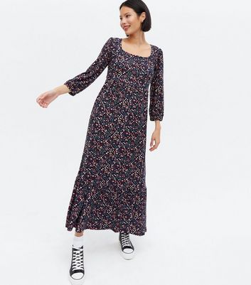 Click to view product details and reviews for Blue Vanilla Navy Ditsy Floral Square Neck Midi Dress New Look.