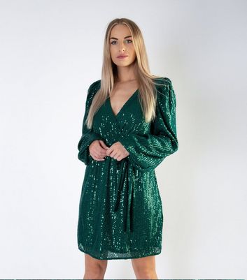 green sequin wrap dress