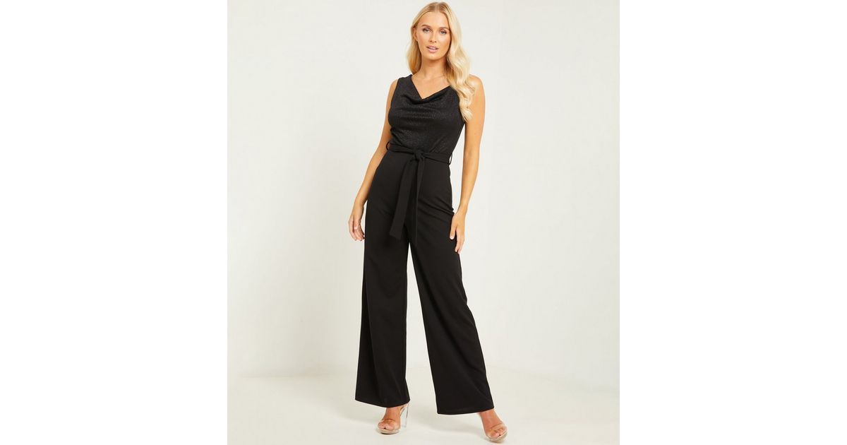 Quiz Black Glitter Cowl Neck Wide Leg Jumpsuit New Look 5342