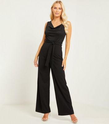 QUIZ Black Glitter Cowl Neck Wide Leg 