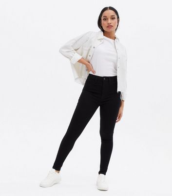 Click to view product details and reviews for Petite Black High Waist Hallie Super Skinny Jeans New Look.
