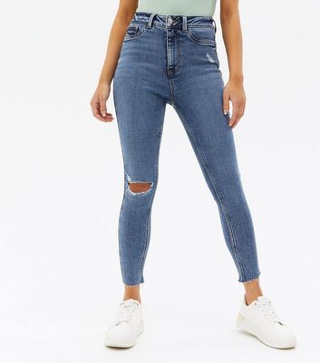Petite Blue Ripped High Waist Hallie 