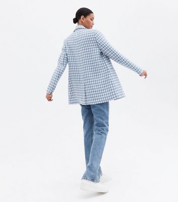 Blue Dogtooth Bouclé Oversized Blazer 