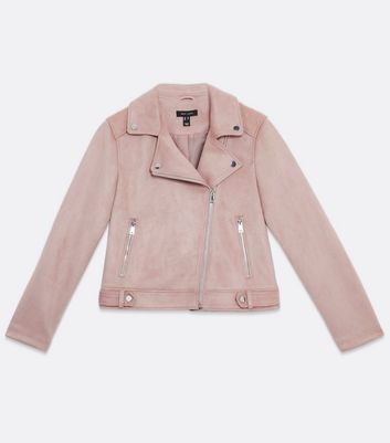 Pink Suedette Zip Biker Jacket New Look