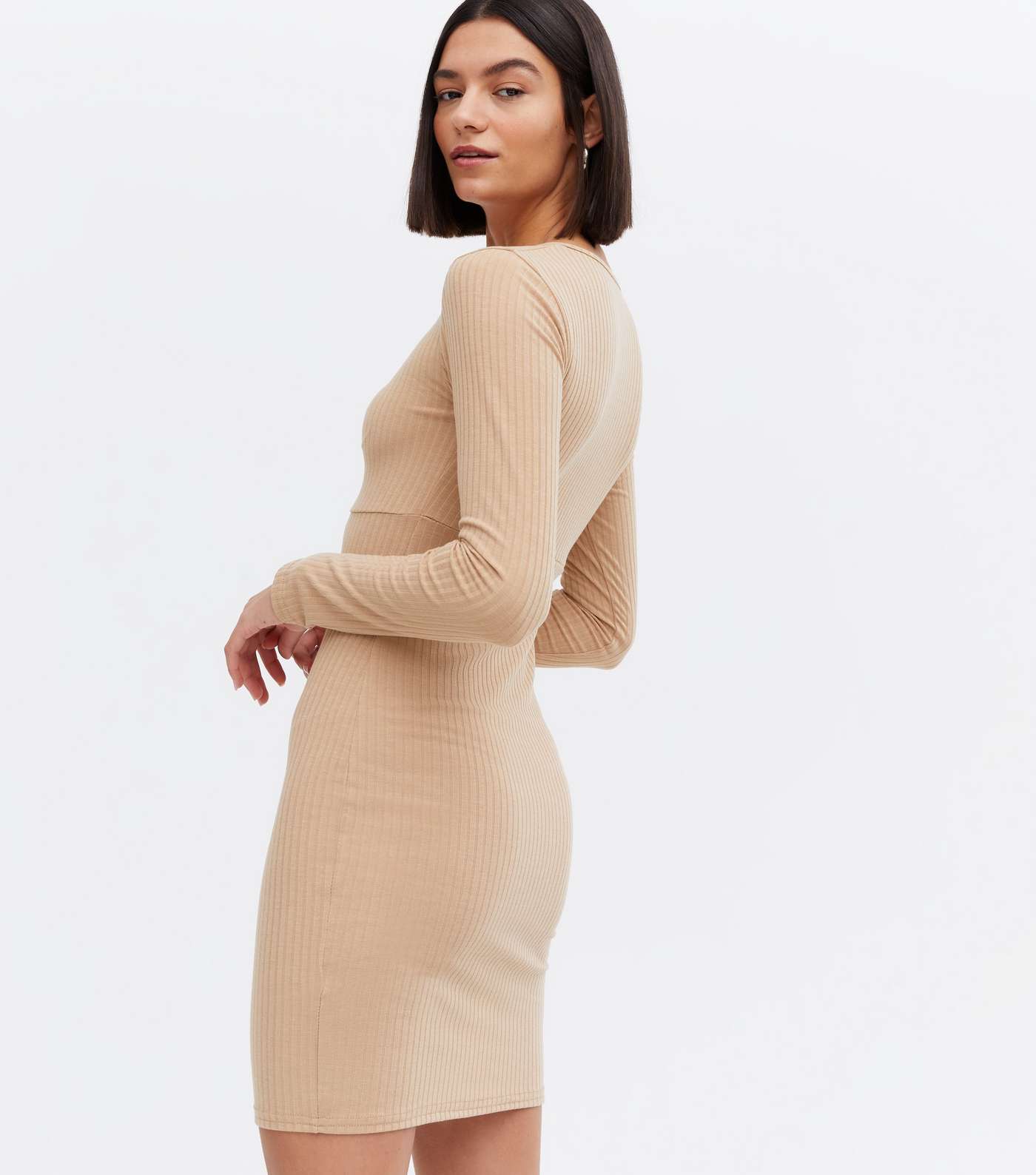 Camel Jersey Ruched Bustier Mini Bodycon Dress Image 4