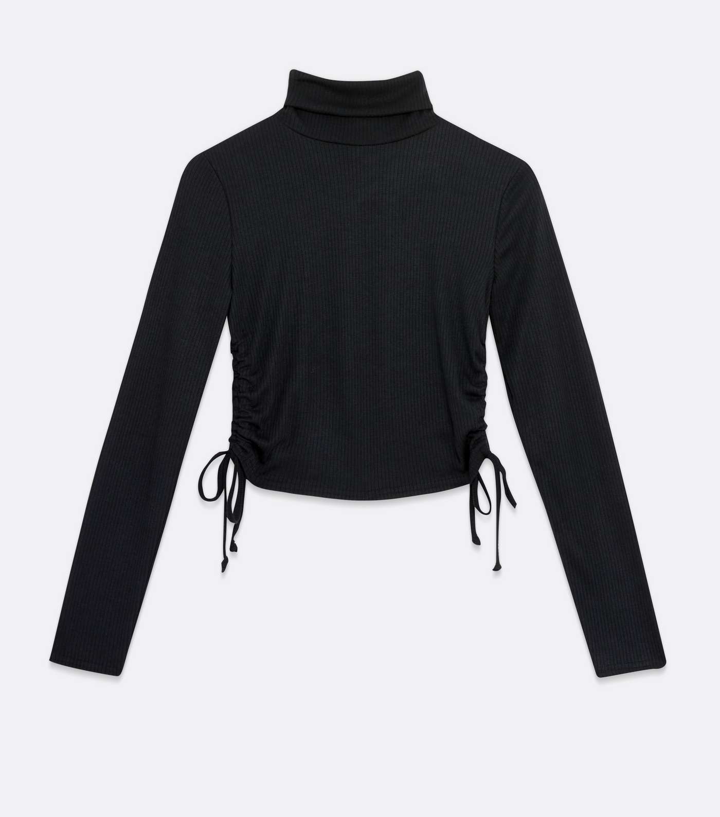 Pink Vanilla Black Ribbed Roll Neck Ruched Crop Top Image 5