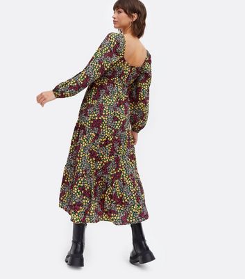 Click to view product details and reviews for Black Floral Square Neck Tiered Midi Dress New Look.