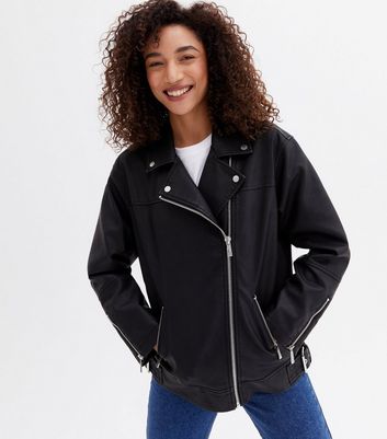 Black Leather-Look Oversized Biker 