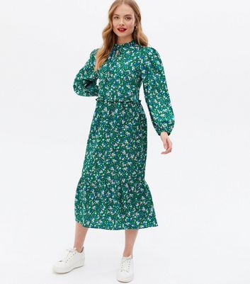 green floral long sleeve dress