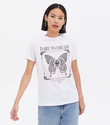 White Butterfly Dare To Dream Logo T 