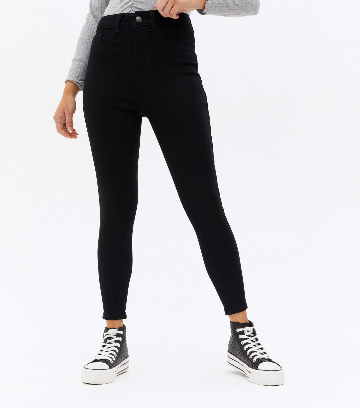 Petite Black Short High Waist Hallie Super Skinny Jeans Image 2