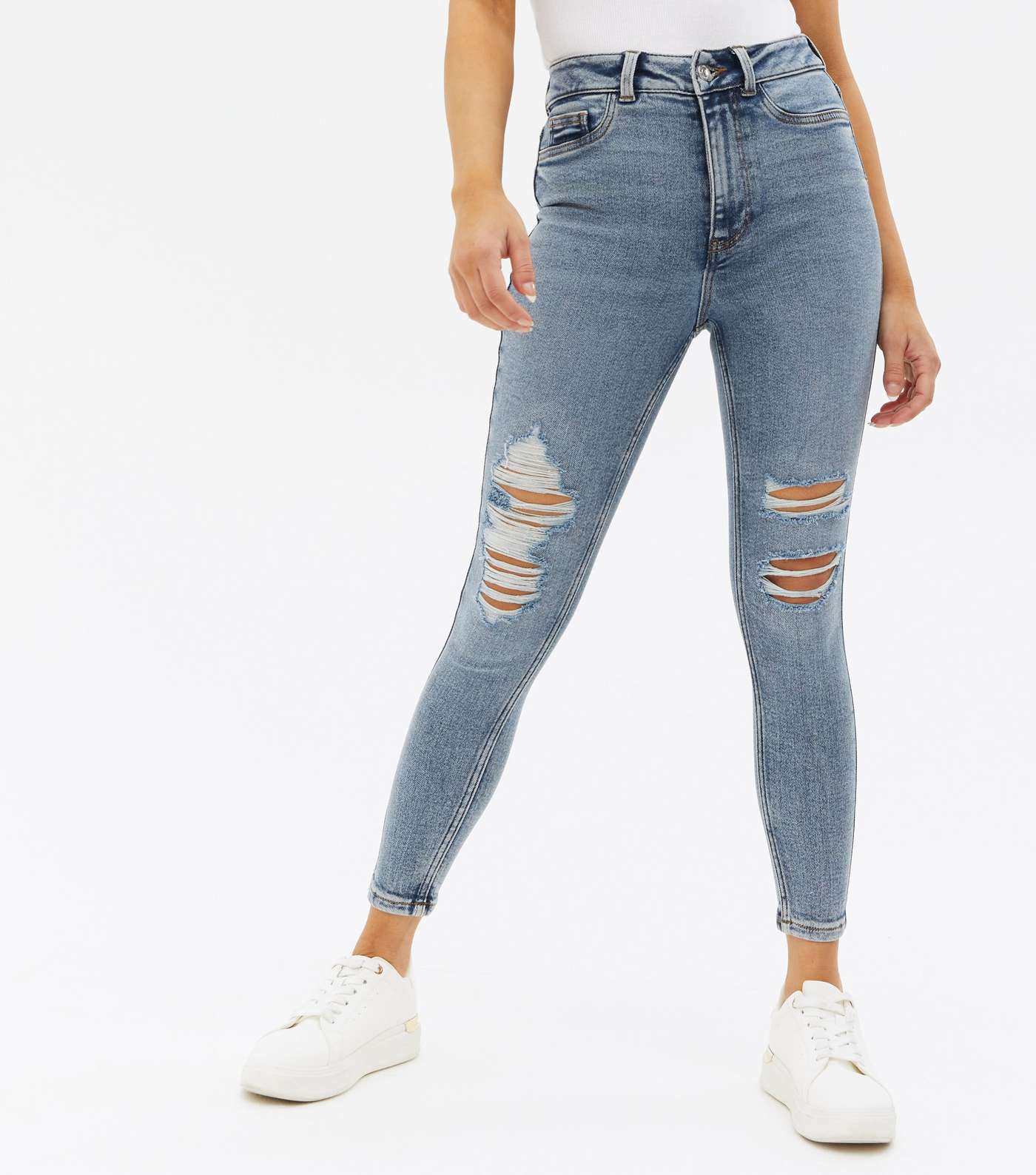 Petite Teal High Waist Hallie Super Skinny Jeans Image 2