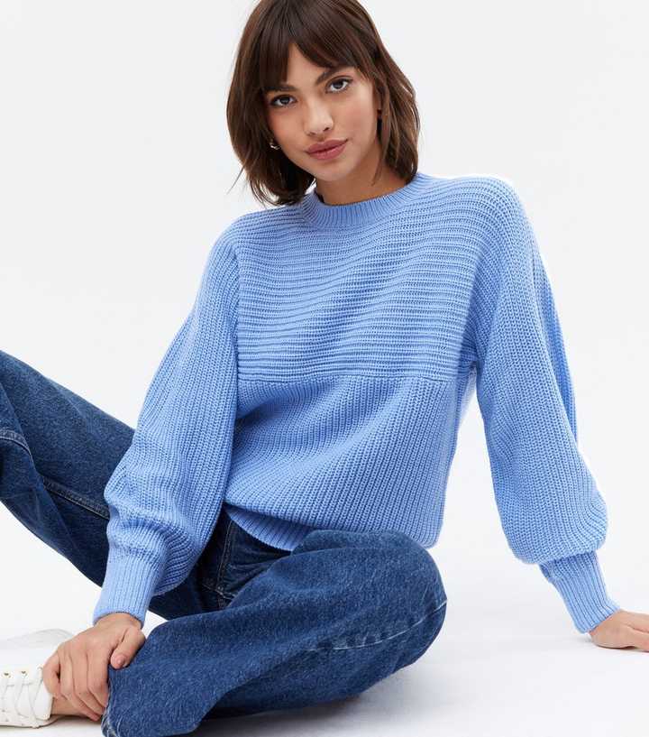 Blue Knit Horizontal Stitch Jumper