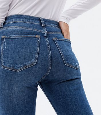 Click to view product details and reviews for Petite Blue Ripped Knee High Waist Ashleigh Skinny Jeans New Look.