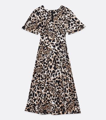 Brown Leopard Print V Neck Midi Wrap Dress | New Look