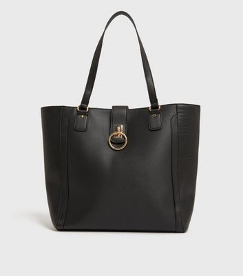 Black Leather-Look Ring Tote Bag | New Look