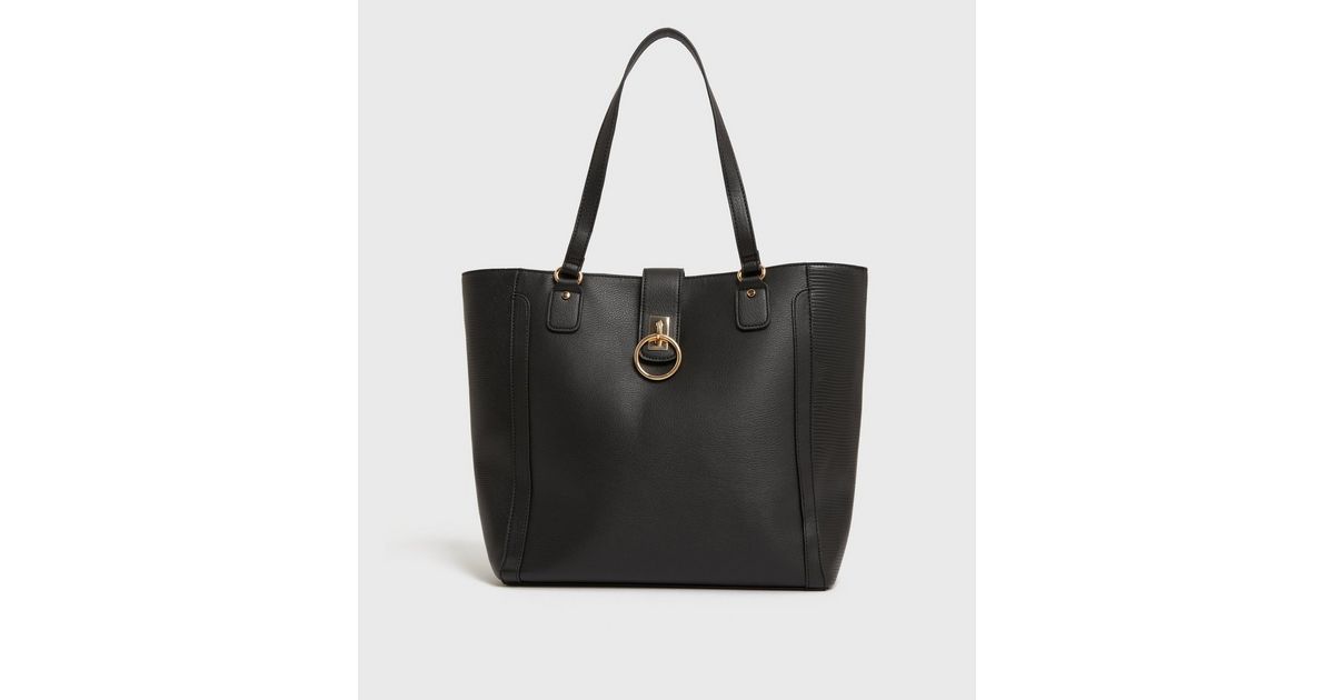Black LeatherLook Ring Tote Bag New Look