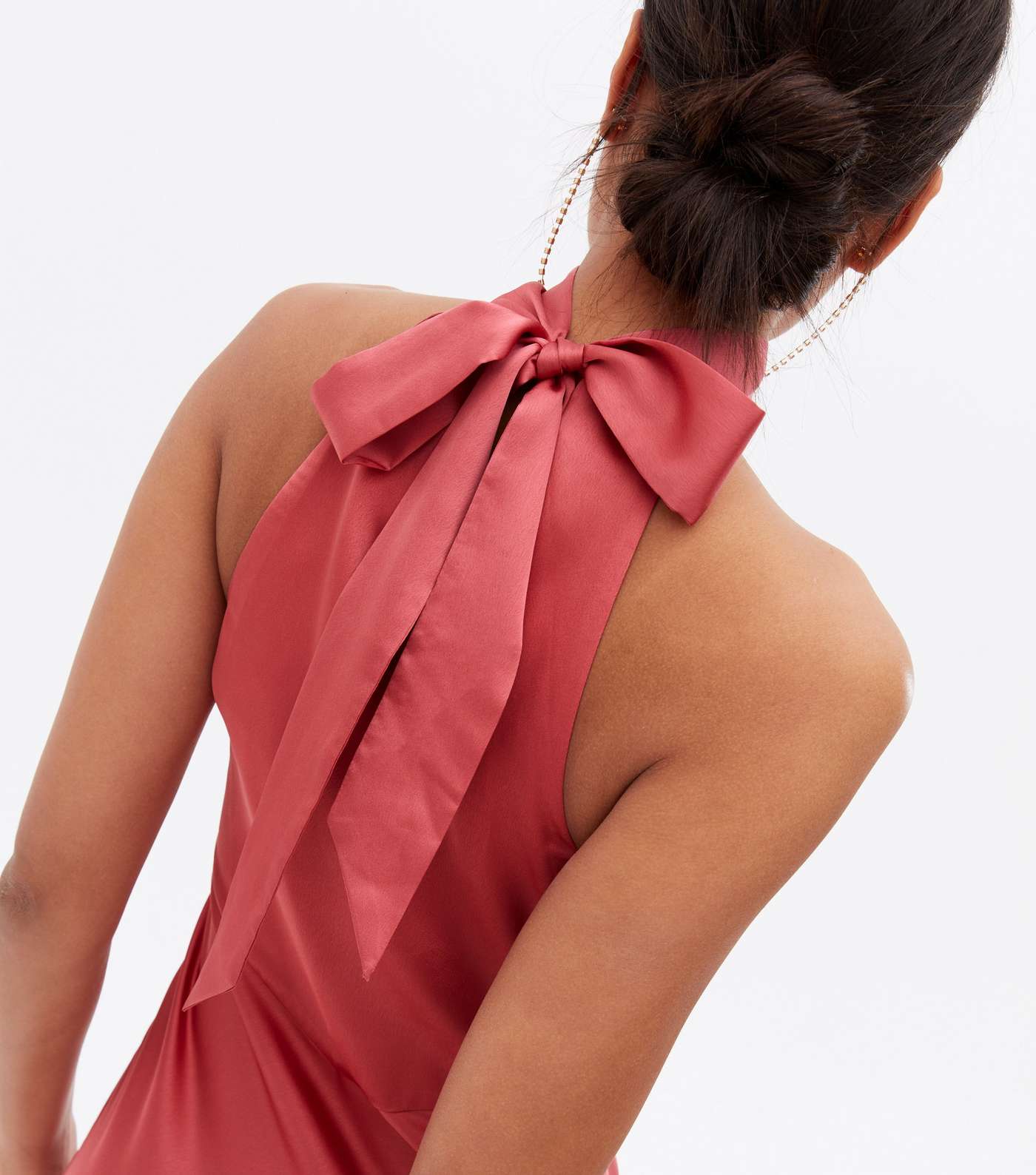 Pink Satin Halter Neck Maxi Dress Image 3