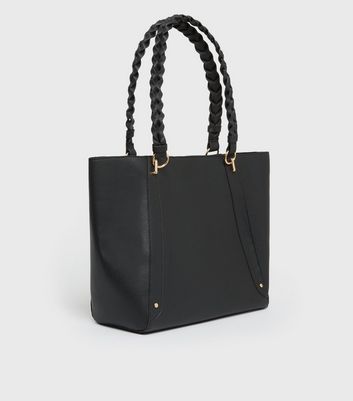shop for Black Leather-Look Plaited Handle Tote Bag New Look Vegan at Shopo