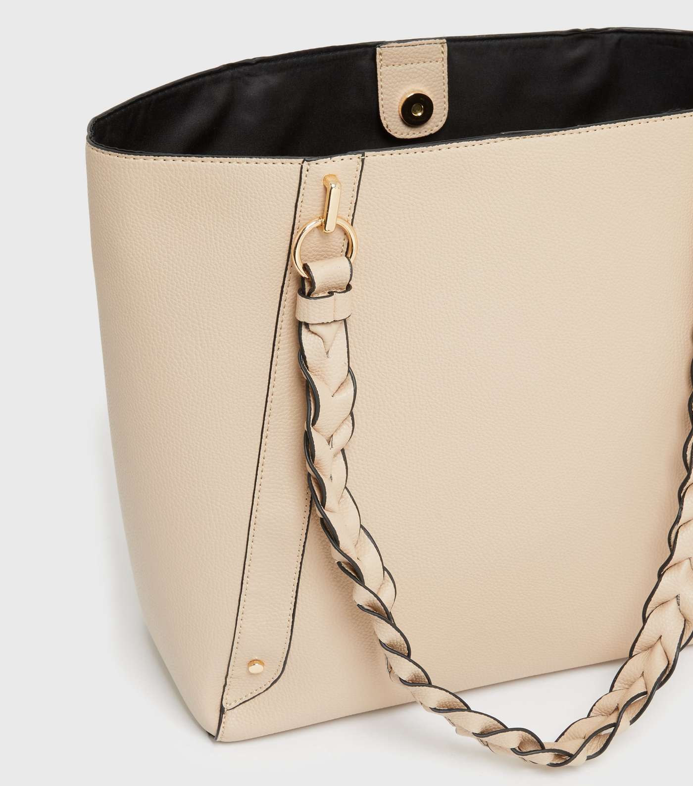 Cream Leather-Look Plaited Handle Tote Bag Image 4