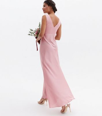 Damen Bekleidung Pink Satin V Neck Sleeveless Maxi Dress Damen Bekleidung Pink Satin V Neck Sleeveless Maxi Dress