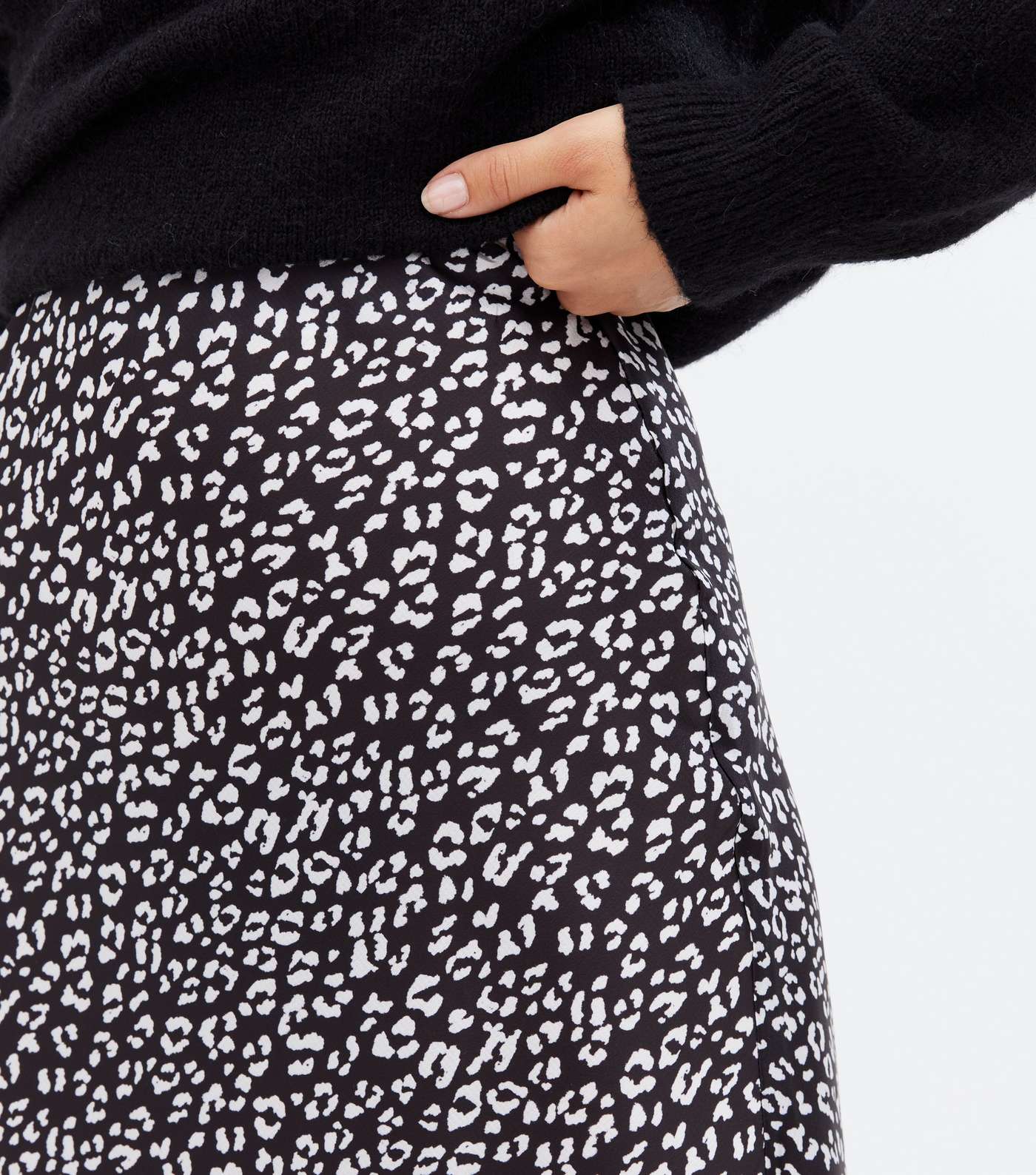 Black Leopard Print Satin Bias Cut Midi Skirt Image 3