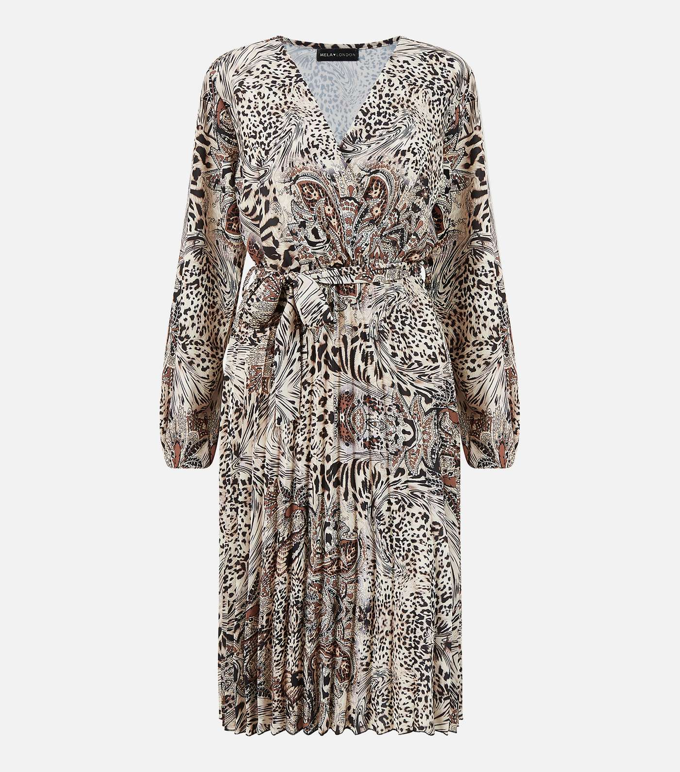 Mela Light Brown Paisley Leopard Print Wrap Dress Image 4