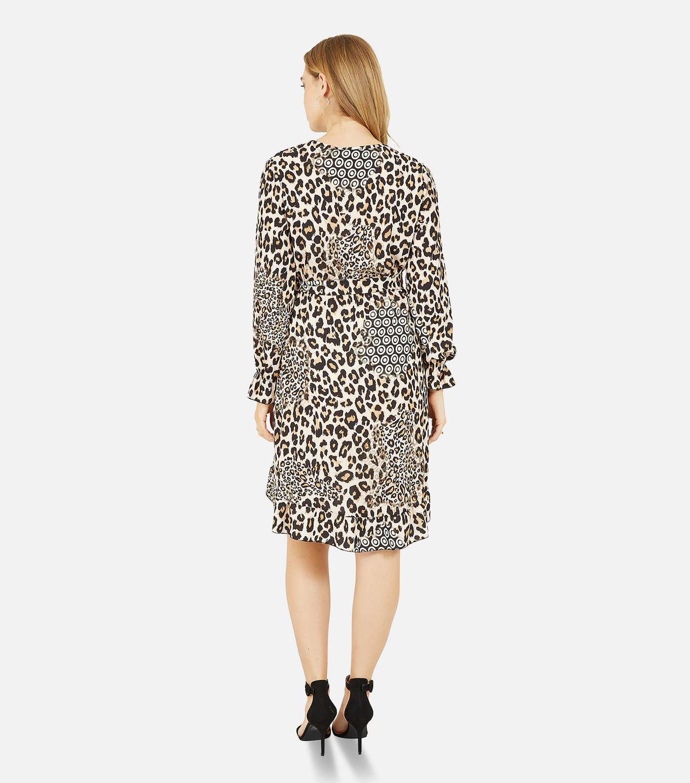 Mela Cream Leopard Print Frill Mini Wrap Dress Image 3