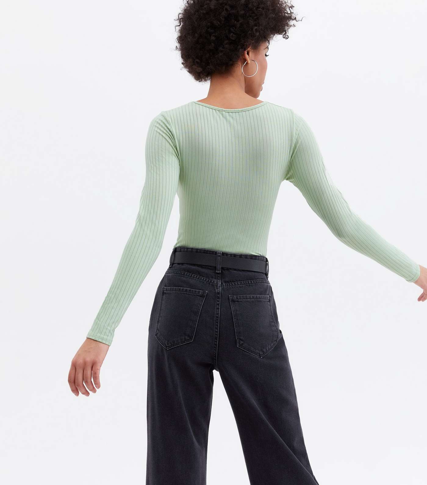 Light Green Ribbed Bow Front Bodysuit Image 4